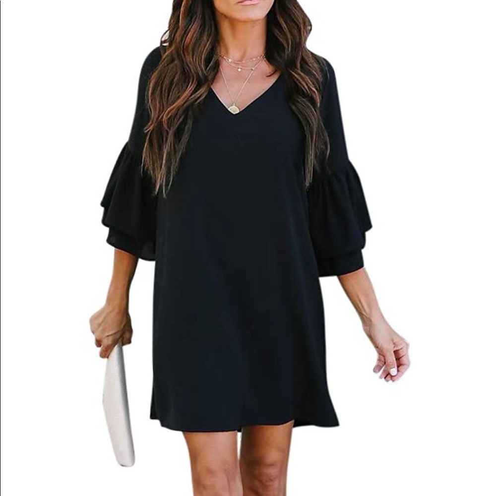 Black Bell Sleeve Shift Dress
